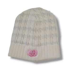✳️5/$15 - Jelly Belly Girls Off-White Knit Beanie with Pink Logo – One Size